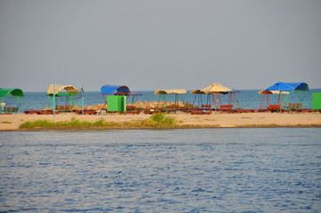 view of the tents from the sun on the beach