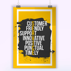 Customer service quote on grunge stain. Mock up for quotes. A4. Easy to edit