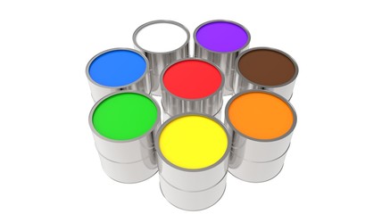 paint cans in different colors