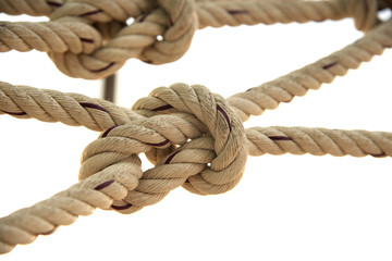 Rope knotted white background