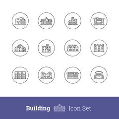 Building thin outline icon set