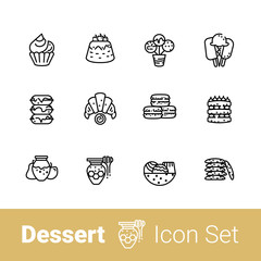 Dessert outline icon set of 12 icons. EPS 10