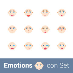 Children's emotions flat color icon set of 12 icons...