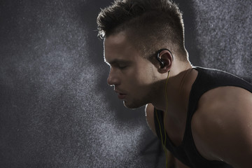 Man very focused on his workout
