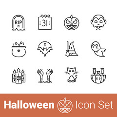 Halloween outline icon set of 12 thin modern stylish icons