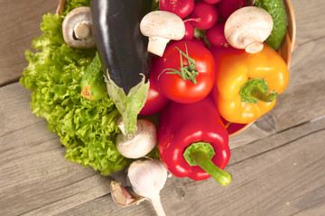 Vegetables . Fresh Bio Vegetable in a Basket. Over Nature Background