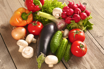 Vegetables . Fresh Bio Vegetable in a Basket. Over Nature Background