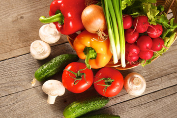 Vegetables . Fresh Bio Vegetable in a Basket. Over Nature Background