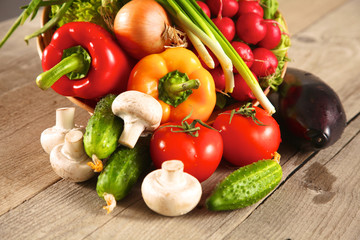 Vegetables . Fresh Bio Vegetable in a Basket. Over Nature Background