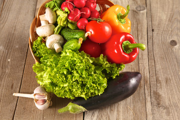 Vegetables . Fresh Bio Vegetable in a Basket. Over Nature Background