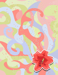 Sticker red lily on ornate background for your design