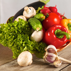 Vegetables . Fresh Bio Vegetable in a Basket. Over Nature Background