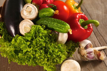 Vegetables . Fresh Bio Vegetable in a Basket. Over Nature Background