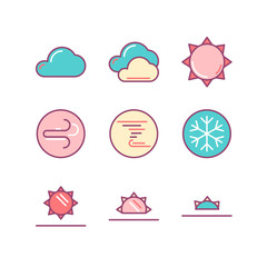 Weather sings set. Thin line art icons. Flat style illustrations