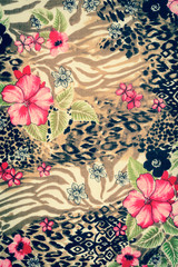 texture of print fabric striped leopard and flower