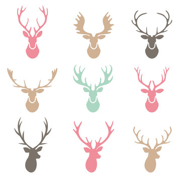 Set of a deer head silhouette on white background.