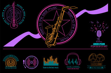 Musical instruments logos and badges. Graphic template