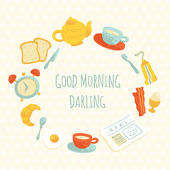 Vector cute morning breakfast frame