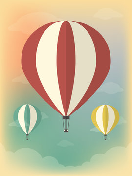 Vector Illustration of a Hot Air Balloon in the Sky. Flat Design Style.