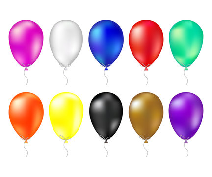 Balloon set. Vector illustration of shiny colorful glossy balloons. Realistic air 3d balloons isolated on white background. Big collection of different nice balloons