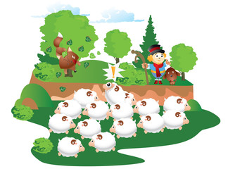vector image of flock of sheep.