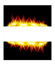 Raster version. Walls of fire in mirror reflection with blank space between them. Illustration on black background.