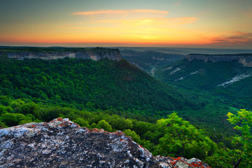 Crimea canyon at sunset time
