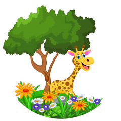 giraffe cartoon in the jungle