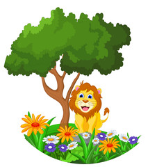 Obraz na płótnie Canvas lion cartoon sitting in the jungle