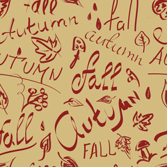 Inscriptions fall, autumn. Seamless pattern