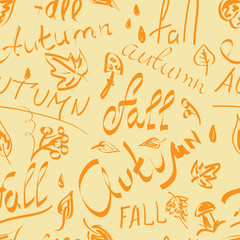 Fototapeta na wymiar Inscriptions fall, autumn. Seamless pattern.
