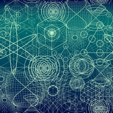 Sacred geometry symbols and elements wallpaper seamless pattern