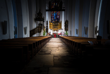 Interior of old church in Gdansk, Poland, Europe.