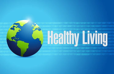 healthy living binary globe background sign