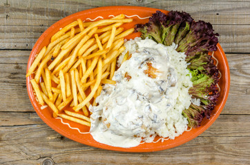 turkey or chicken meatballs in white sauce with mushrooms
