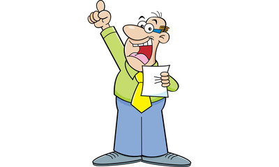 Carton illustration of a man making a speech.