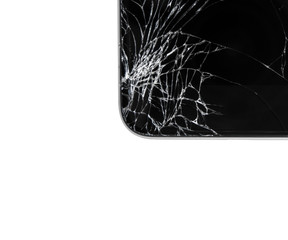 Damaged modern phone on white background