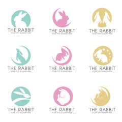 The Rabbit on the moon logo vector set design