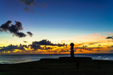 Moai at Ahu Ko Te Riku at sunset
