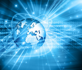 Best Internet Concept of global business. Globe, glowing lines on technological background. Electronics, Wi-Fi, rays, symbols Internet, television, mobile and satellite communications