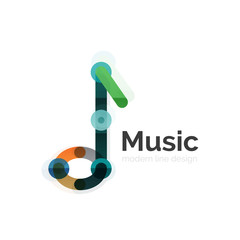 Music note logo, flat thin line geometric design