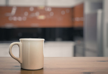 mug on old wooden table