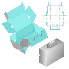 Gift Box Packaging Template Custom Carry On Protective Box design, Wallet Handle, die-stamping,  folding, ready