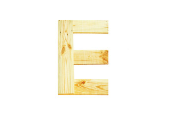 E, One letter of wooden alphabet isolated on white