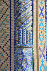 Blue mosaic column in Bukhara