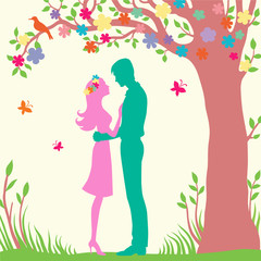 Fototapeta na wymiar romantic vector illustration word summer lettering under the tree