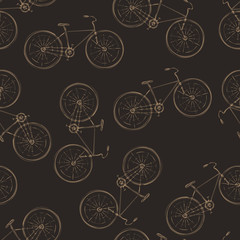 Seamless pattern of vintage bikes in warm colors