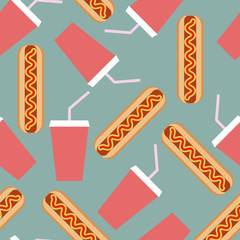 Seamless pattern of hotdogs and cola