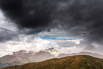 concept of bad and dangerous weather in mountains.  Black  Cumul