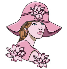 A beautiful girl with hat and flowers vector, bella ragazza con un cappello e fiori vettoriale